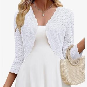 zeagoo White Scalloped-Edge Knit Bolero Cardigan